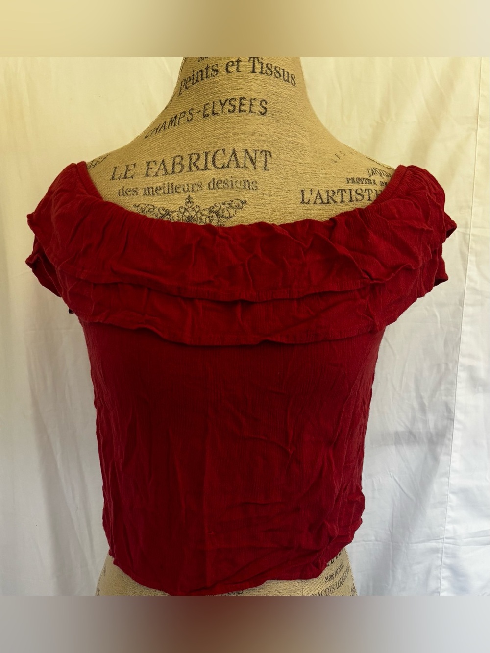 Clothing LA  Women’s off the shoulder Ruffle blouse in dark mauve sz S